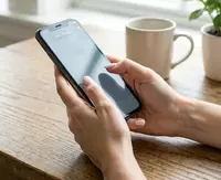 девушка держит телефон в руках